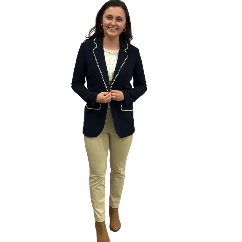 The Palmer Pearl Trimmed Blazer in Navy Women's Boutique Suit