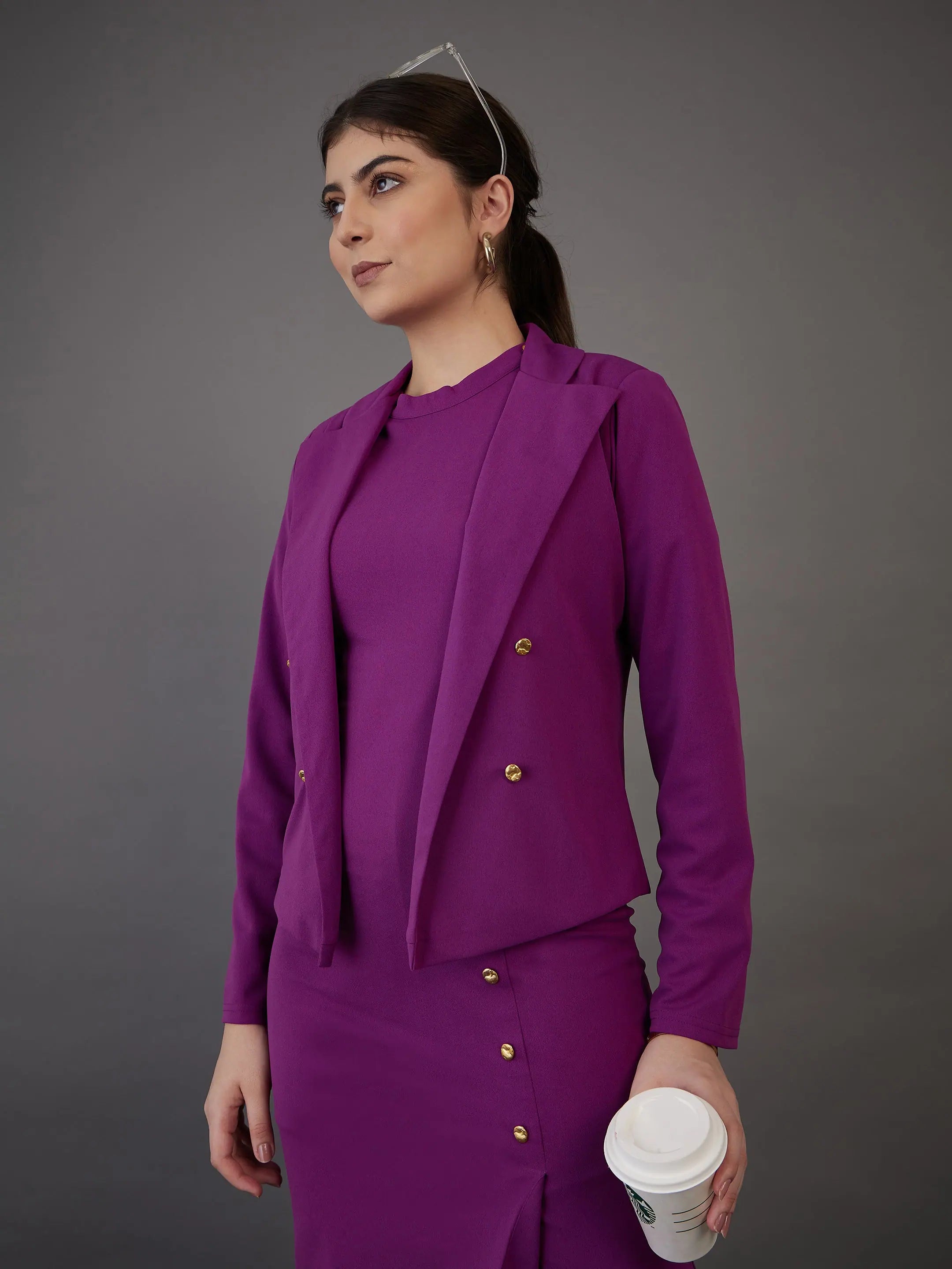 Women Purple Notch Collar Single-Breasted Blazer Women's Custom Jacket