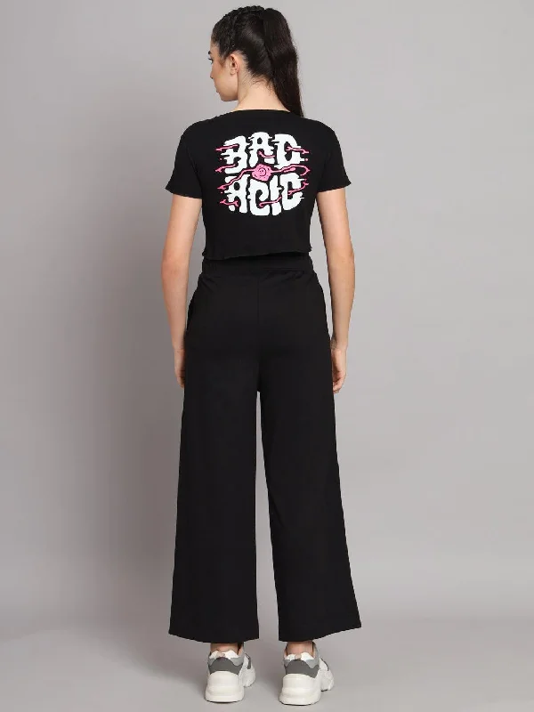 GRIFFEL Women black BAD ACID Rib-knit top with wide leg trackpant Recycled Knit Tee