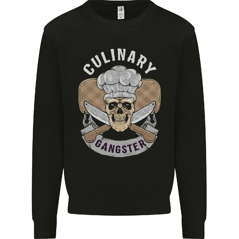 Culinary Gangster Chef Cooking Skull BBQ Mens Sweatshirt Jumper Hoodie with Stripes Bold Sporty Hoodie with Stripes Bold Sporty