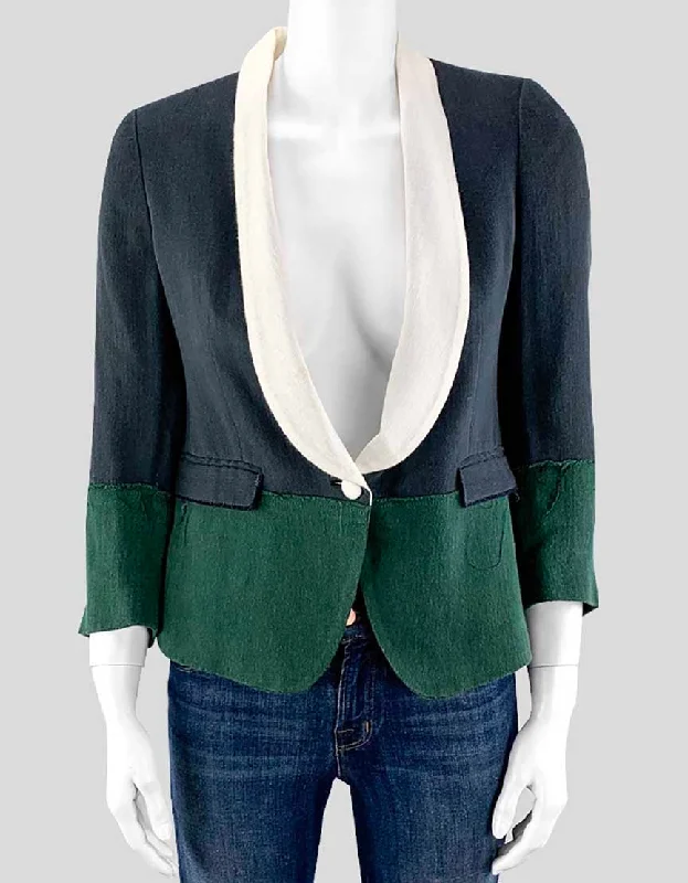 Band Of Outsiders Navy And Green Cotton Blazer Size 1 Women's Denim Suit