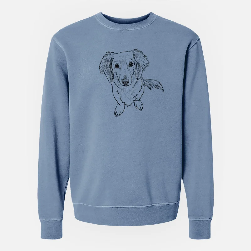 Doodled Enzo the Long Haired Dachshund - Unisex Pigment Dyed Crew Sweatshirt Hoodie with Emblem Brand Identity Hoodie with Emblem Brand Identity Doodled Enzo the Long Haired Dachshund - Unisex Pigment Dyed Crew Sweatshirt Hoodie with Emblem Brand Identity Hoodie with Emblem Brand Identity
