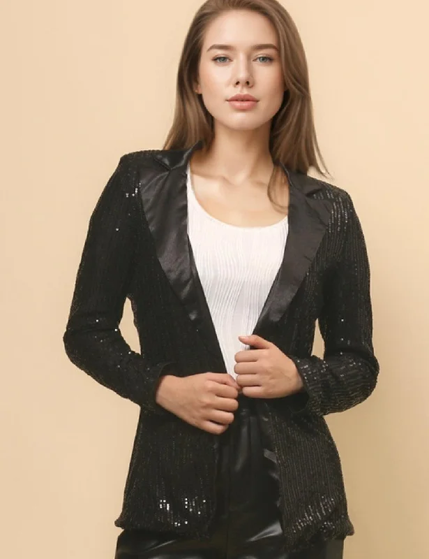 Ladies Shinny Sequin & Satin Night Out Party Blazer SKT4913 Women's Elegant Suit