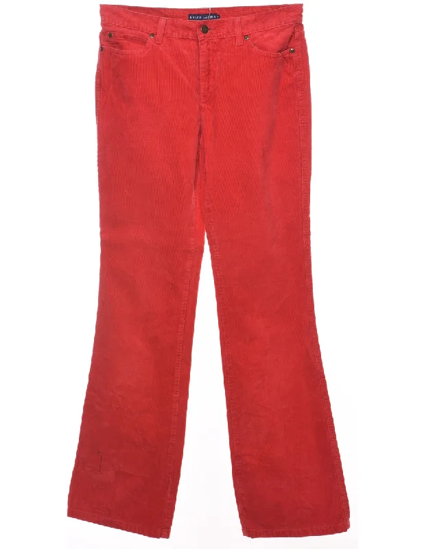 Ralph Lauren Red Straight-Fit Corduroy Trousers - W30 L34 Wide Leg Loose Fit Mid Waist Wide Leg Loose Fit Mid Waist