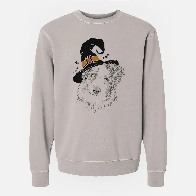 Witch HoneyBee the Miniature Australian Shepherd - Unisex Pigment Dyed Crew Sweatshirt Hoodie with Drop Shoulder Relaxed Streetwear Hoodie with Drop Shoulder Relaxed Streetwear