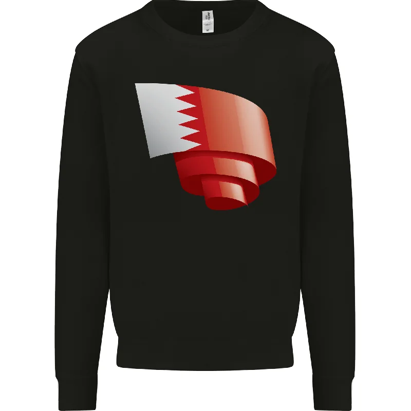 Curled Bahrain Flag Bahraini Day Football Mens Sweatshirt Jumper Hoodie with Hem Raw Edge Edgy Unfinished Hoodie with Hem Raw Edge Edgy Unfinished