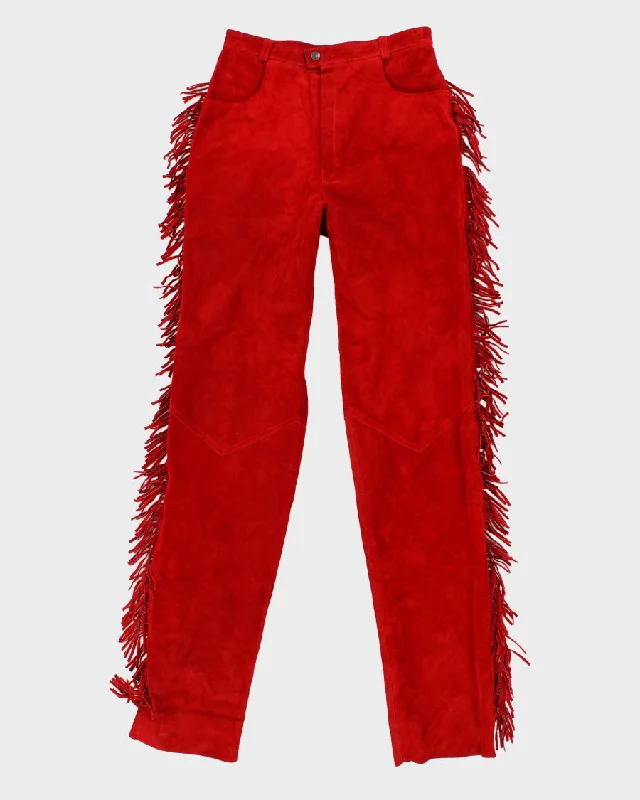 Womens Vintage 1980s Giorgio Red Suede Fringe Trousers - S Trousers Floral Bohemian Trousers Floral Bohemian