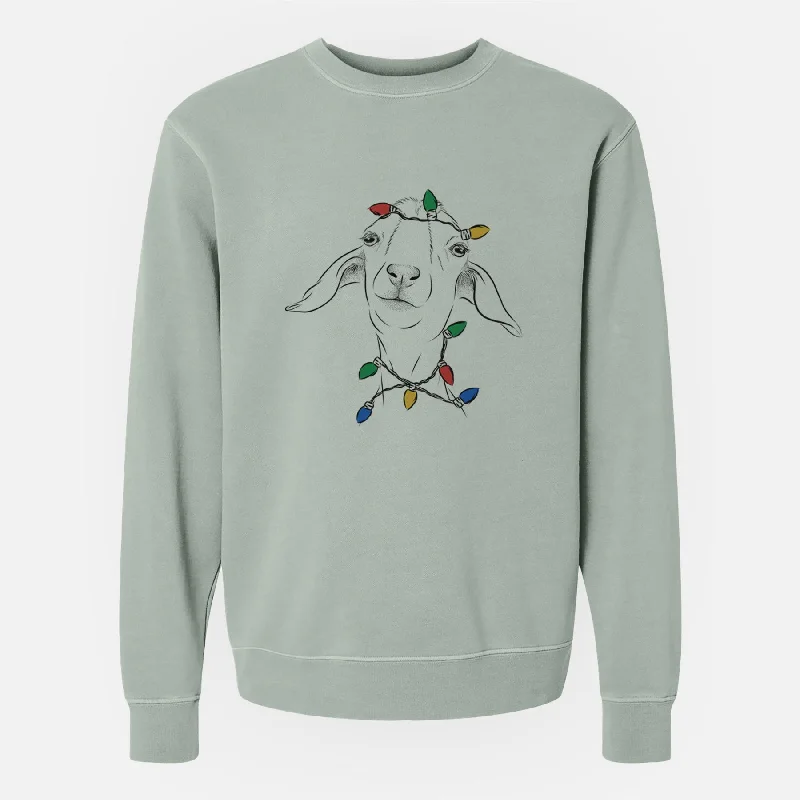 Christmas Lights Kara Dune the Spanish Boer Goat - Unisex Pigment Dyed Crew Sweatshirt Hoodie with Magnetic Closure Innovative Modern Hoodie with Magnetic Closure Innovative Modern