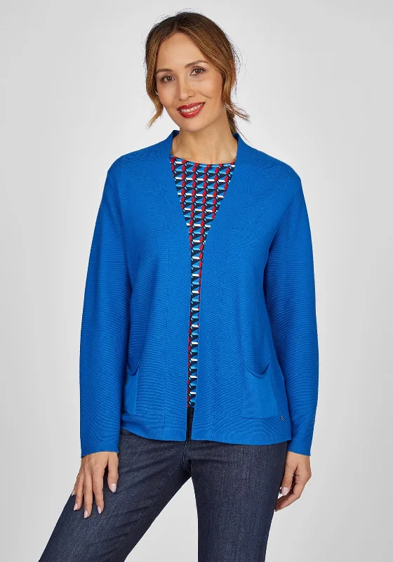 Rabe Ribbed Open Short Cardigan, Royal Blue Toggled Drawstring Belted Toggled Drawstring Belted