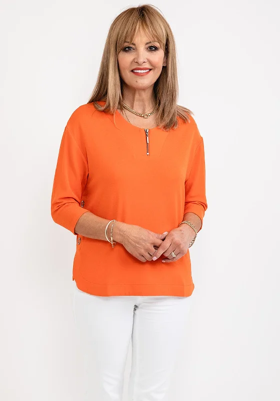 Barbara Lebek Zip Neck Knit Top, Orange Chic Knit Top