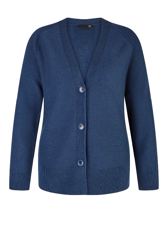 Rabe V Neck Rib Trim Cardigan, Navy Fleece Cardigan Nylon Polyester Fleece Cardigan Nylon Polyester