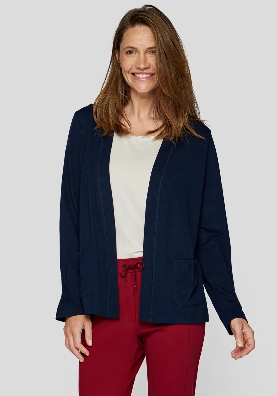 Rabe Open Fine Knit Short Cardigan, Navy Hooded Caped Shawl Collar Hooded Caped Shawl Collar