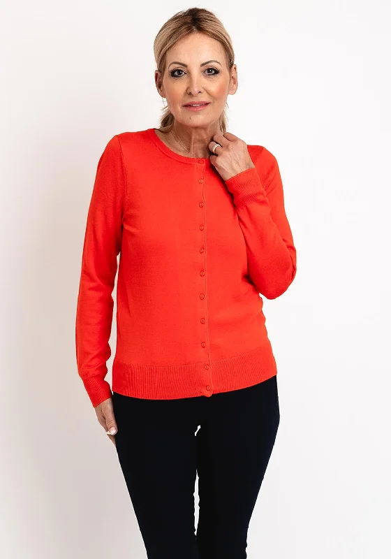 Fransa Knit Round Neck Cardigan, Orange Elasticated Padded Insulated Elasticated Padded Insulated