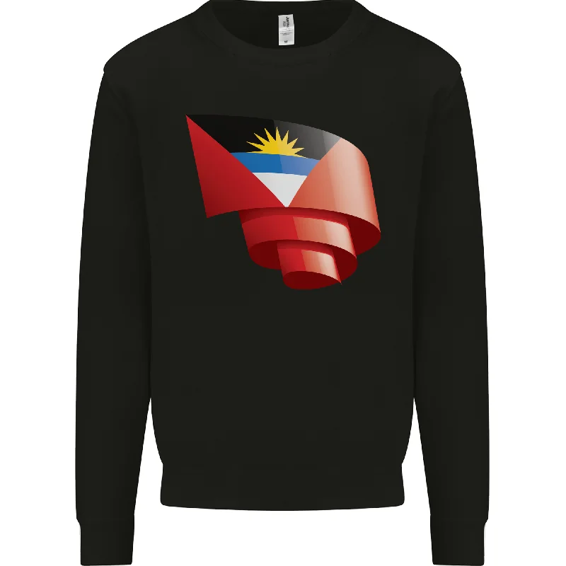 Curled Antigua and Barbuda Flag Day Football Mens Sweatshirt Jumper Hoodie with Crew Neck Simple Timeless Hoodie with Crew Neck Simple Timeless