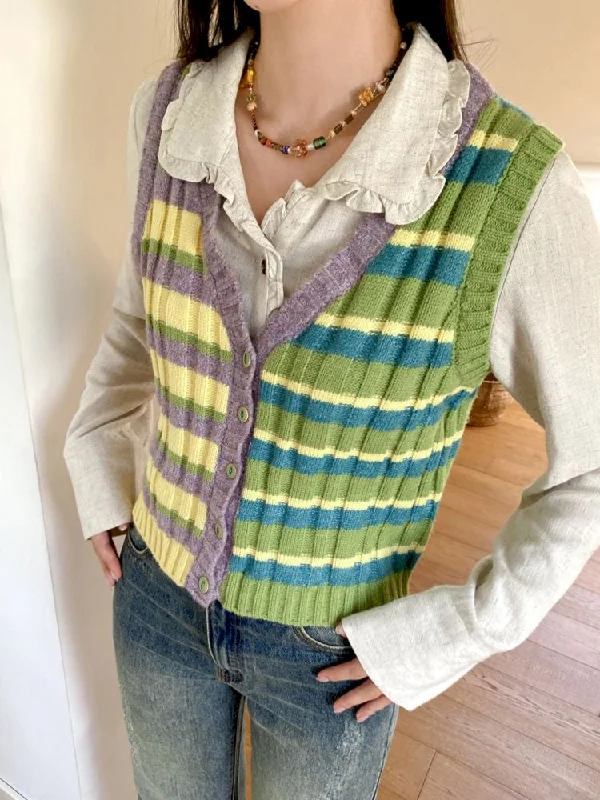Striped Layered Knit Cardigan Vest【s0000010103】 Mesh Fabric Canvas Fabric Denim Fabric Mesh Fabric Canvas Fabric Denim Fabric Striped Layered Knit Cardigan Vest【s0000010103】 Mesh Fabric Canvas Fabric Denim Fabric Mesh Fabric Canvas Fabric Denim Fabric