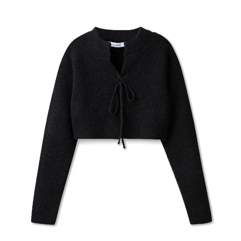 Crop Tie Cardigan IN: Black Mesh Blend Leather Blend Suede Blend Mesh Blend Leather Blend Suede Blend Crop Tie Cardigan IN: Black Mesh Blend Leather Blend Suede Blend Mesh Blend Leather Blend Suede Blend