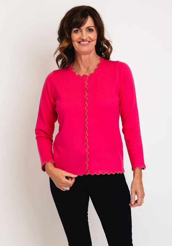 Micha Scallop Trim Cardigan, Hot Pink Open Front Closed Front Wrap Front Open Front Closed Front Wrap Front