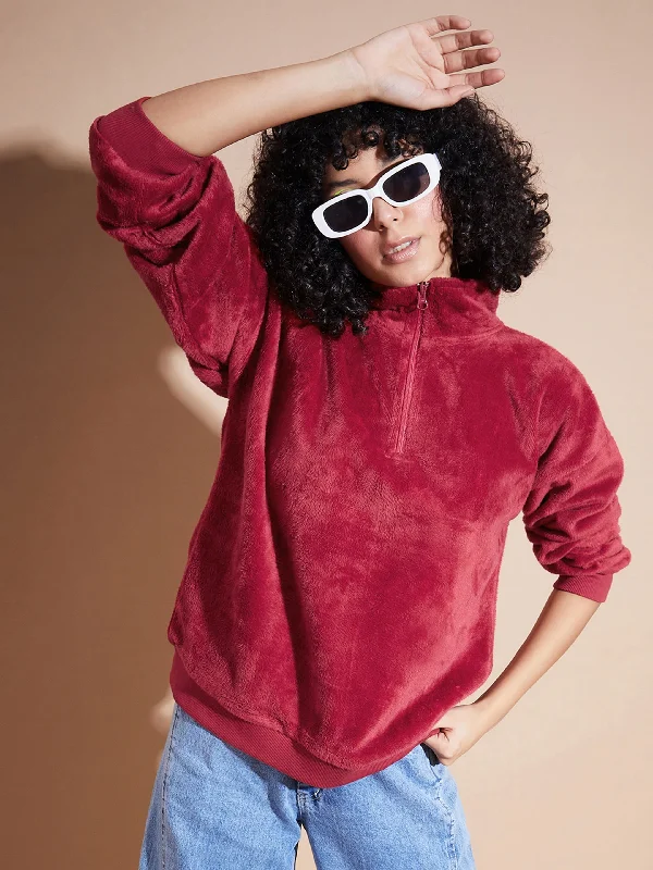 Women Maroon Front Zipper High Neck Sweatshirt Hoodie with Thumb Holes Functional Cozy Hoodie with Thumb Holes Functional Cozy Women Maroon Front Zipper High Neck Sweatshirt Hoodie with Thumb Holes Functional Cozy Hoodie with Thumb Holes Functional Cozy