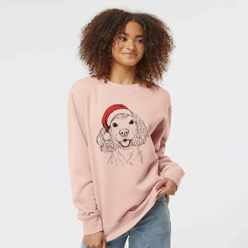 Santa Cricket the American Cocker Spaniel - Unisex Pigment Dyed Crew Sweatshirt Hoodie with Contrast Stitching Detailed Premium Hoodie with Contrast Stitching Detailed Premium