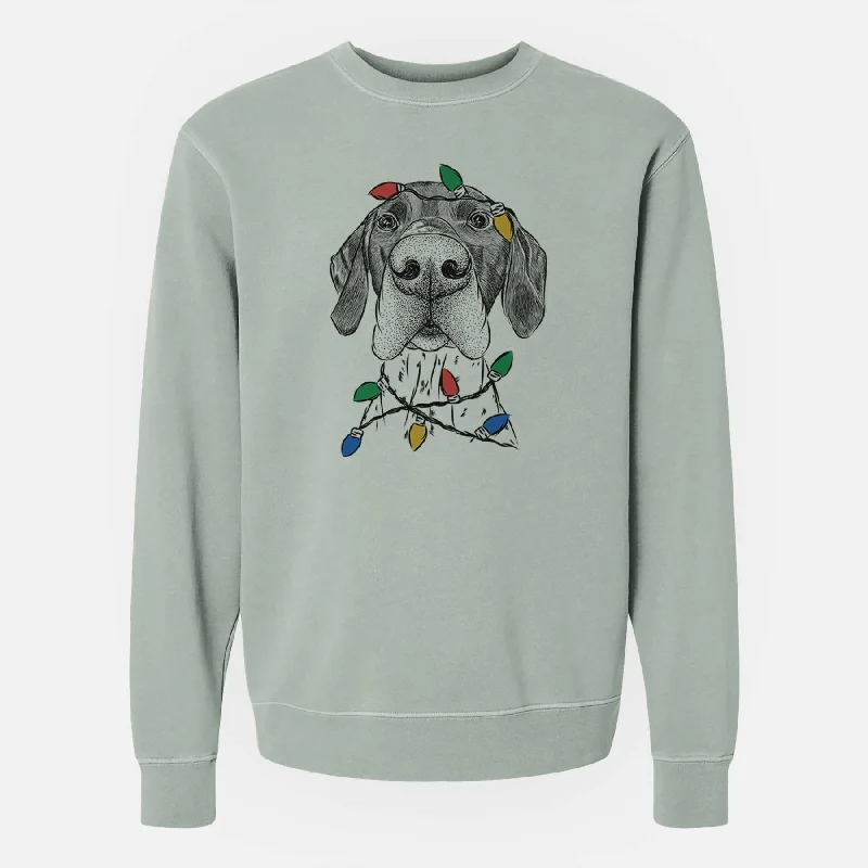 Christmas Lights Booze the German Shorthaired Pointer - Unisex Pigment Dyed Crew Sweatshirt Hoodie with Hem Drawcord Adjustable Customizable Hoodie with Hem Drawcord Adjustable Customizable