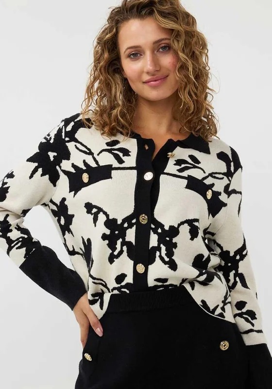 Esqualo Floral Printed Button Up Cardigan, Black Collared Crew Neck Turtle Neck Collared Crew Neck Turtle Neck