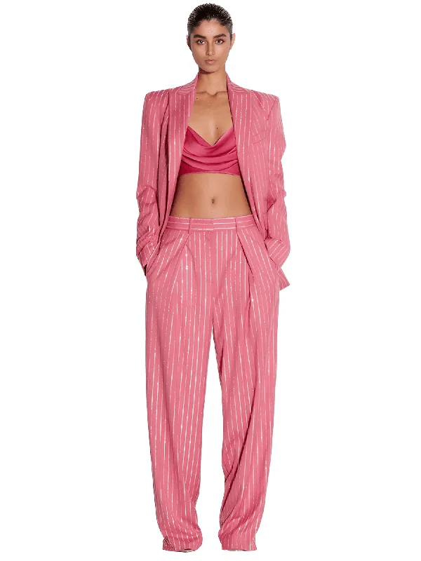 Suit Set Single Button Striped Blazer Women's Diamond Pants Suit 2PCS Women's Boutique Suit