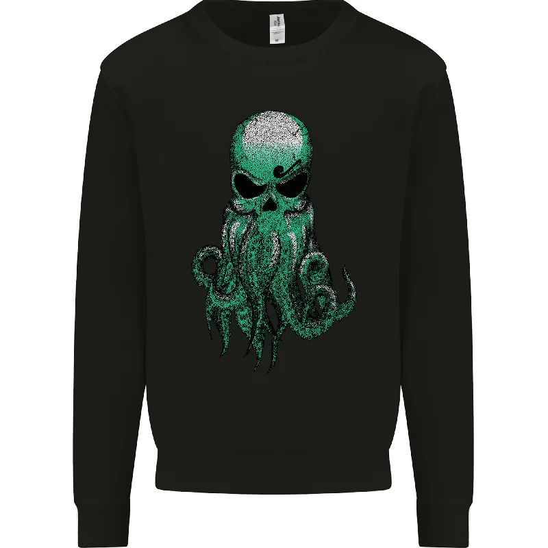 Cthulhu Green Kraken Octopus Skull Mens Sweatshirt Jumper Hoodie with Full-Zip Functional Layering Hoodie with Full-Zip Functional Layering