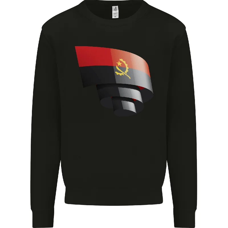 Curled Angola Flag Angolan Day Football Mens Sweatshirt Jumper Hoodie with Cuffed Sleeves Snug Secure Hoodie with Cuffed Sleeves Snug Secure