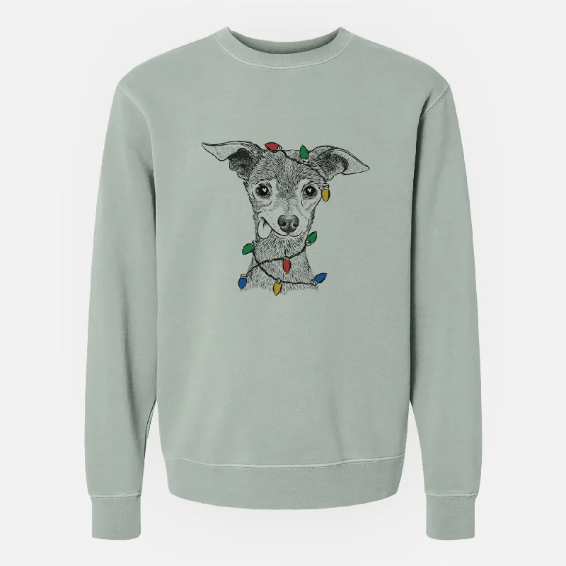 Christmas Lights Bebe the Chihuahua - Unisex Pigment Dyed Crew Sweatshirt Hoodie with Zipper Placket Modern Functional Hoodie with Zipper Placket Modern Functional