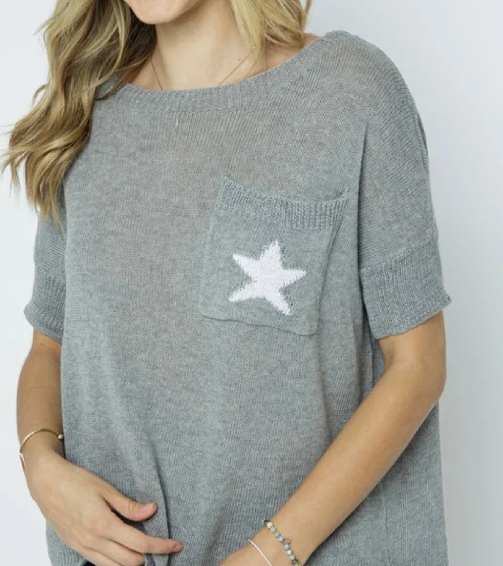 boxy star pocket knit top Dark Color Knit Blouse