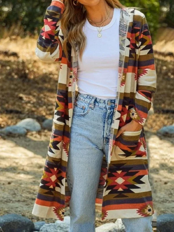 Geometric Hooded Cardigan with Pockets Ribbed Striped Patterned Ribbed Striped Patterned Geometric Hooded Cardigan with Pockets Ribbed Striped Patterned Ribbed Striped Patterned