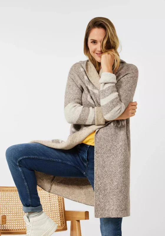 Cecil Hooded Long Knit Cardigan, Taupe Cashmere Blend Cotton Blend Poly Blend Cashmere Blend Cotton Blend Poly Blend