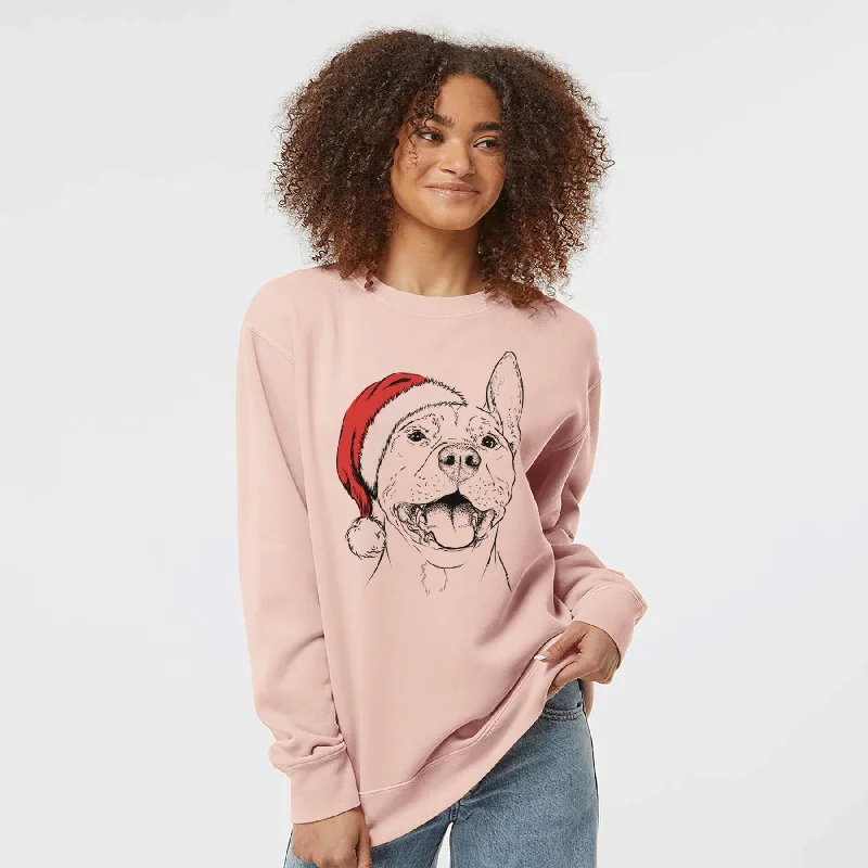 Santa Wally the Pitbull - Unisex Pigment Dyed Crew Sweatshirt Hooded Sweatshirt Casual Wear Street Style Hooded Sweatshirt Casual Wear Street Style