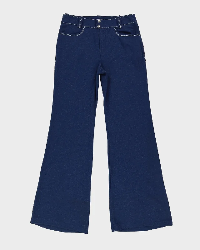 Vintage 80s Blue Flared Contrast Stitch Trousers - W31 L34 Trousers Leather Faux Trousers Leather Faux