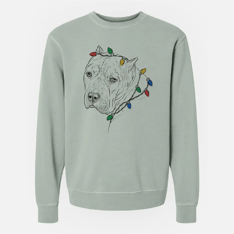 Christmas Lights Precious the Staffordshire Terrier - Unisex Pigment Dyed Crew Sweatshirt Hoodie with Slit Hem Functional Movement Hoodie with Slit Hem Functional Movement