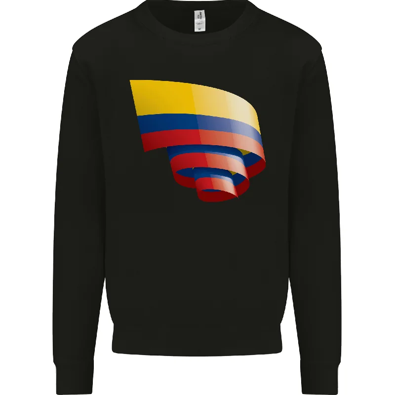 Curled Columbia Flag Columbian Day Football Mens Sweatshirt Jumper Hoodie with Raglan Sleeves Sporty Comfortable Hoodie with Raglan Sleeves Sporty Comfortable