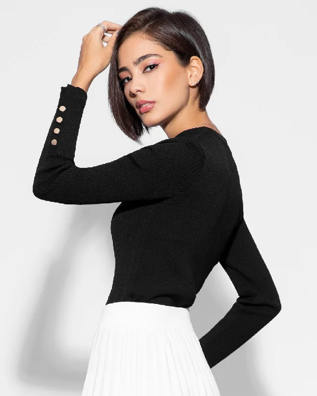 Darien Black Knit Top V Neck Knit Shirt