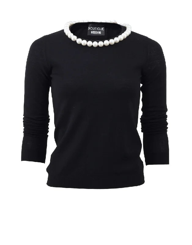 Pearl Collar Knit Top Handmade Knit Blouse