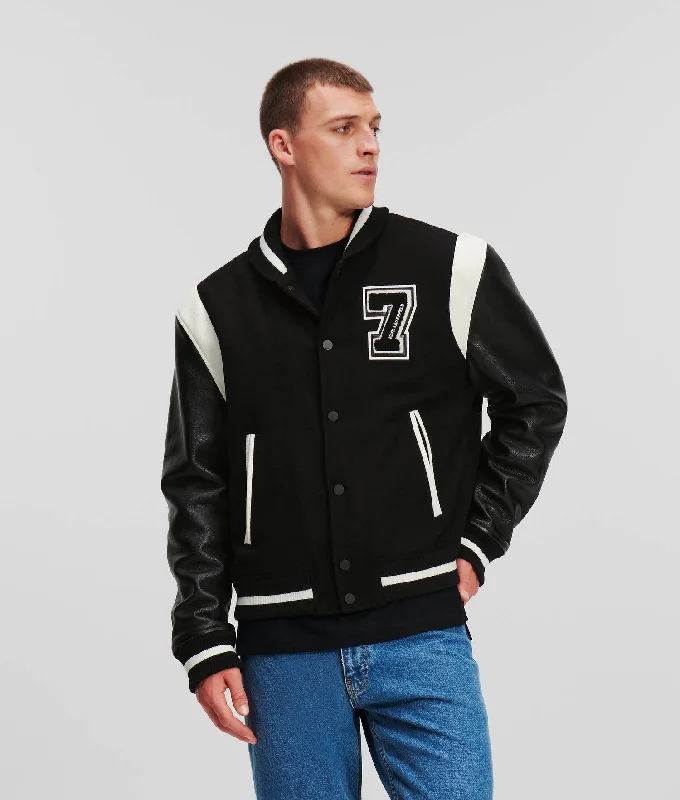 Karl Lagerfeld 240M1403 Varsity Bomber Jacket  Black Oversized Jacket Tailored Jacket Straight Jacket Oversized Jacket Tailored Jacket Straight Jacket