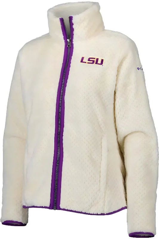 LSU Tigers Columbia Women's Fireside Sherpa Full Zip Jacket Front Pockets Side Pockets Patch Pockets Front Pockets Side Pockets Patch Pockets