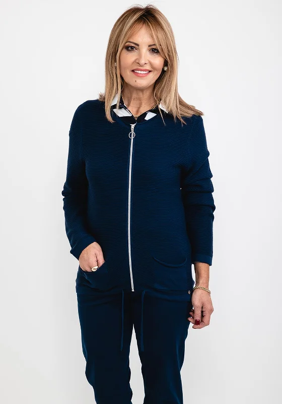 Rabe Zipped Short Cardigan, Navy Boxy Cardigan Fitted Cardigan A-Line Boxy Cardigan Fitted Cardigan A-Line