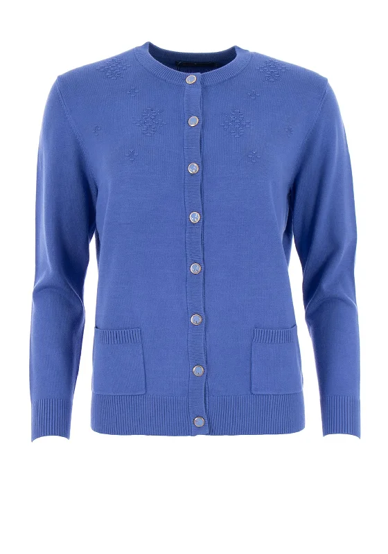 Castle of Ireland Embellished Button Up Cardigan, Blue Terry Blend Velvet Blend Canvas Blend Terry Blend Velvet Blend Canvas Blend