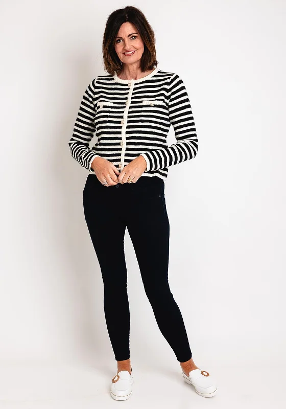 Serafina Collection One Size Striped Cardigan, Black & Ecru Tailored Straight A-Line Tailored Straight A-Line