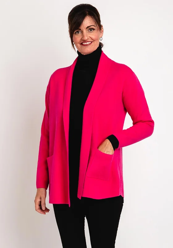 Natalia Collection One Size Fine Knit Midi Cardigan, Fuchsia Sequined Glittery Shiny Sequined Glittery Shiny