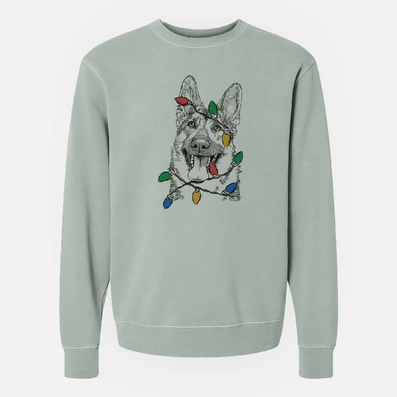 Christmas Lights Benson the German Shepherd - Unisex Pigment Dyed Crew Sweatshirt Hoodie Crop Top Short Trendy Hoodie Crop Top Short Trendy