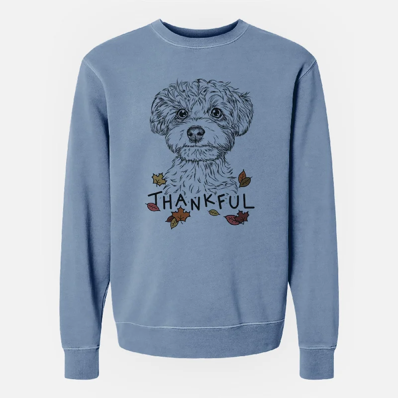 Thankful Elliott the Yorkiepoo - Unisex Pigment Dyed Crew Sweatshirt Hoodie with Mesh Breathable Sporty Hoodie with Mesh Breathable Sporty