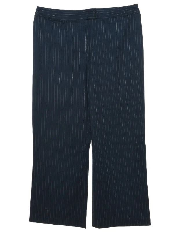 Navy & White Straight-Leg Pinstriped Trousers - W38 L28 Trousers Recommended Stylist Trousers Recommended Stylist