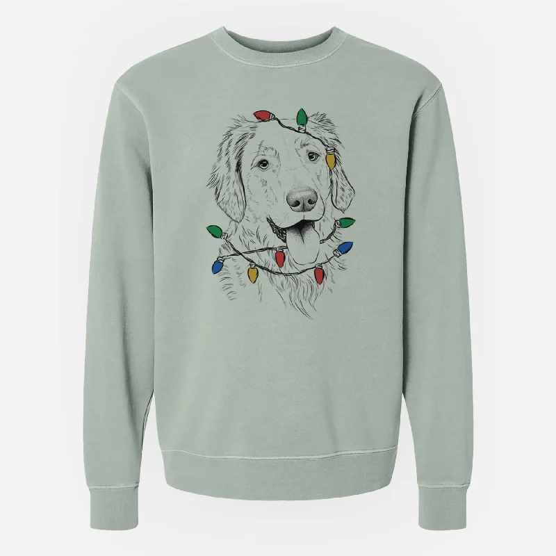 Christmas Lights Semba the Golden Retriever - Unisex Pigment Dyed Crew Sweatshirt Hoodie with Rolled Sleeves Casual Relaxed Hoodie with Rolled Sleeves Casual Relaxed