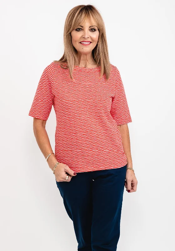 Rabe Abstract Line Knit Top, Red Minimalist Knit Blouse