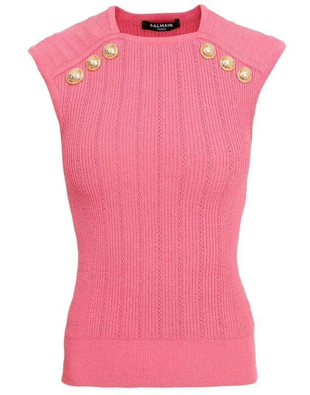 Cropped Button Detail Knit Top Designer Knit Top